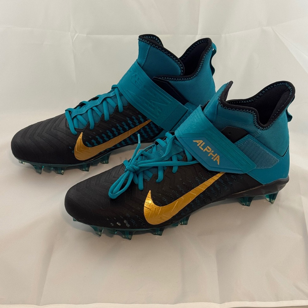 Nike Alpha Menace Elite 2 Football Cleats Black Teal Gold BV3846-403 Mens 12